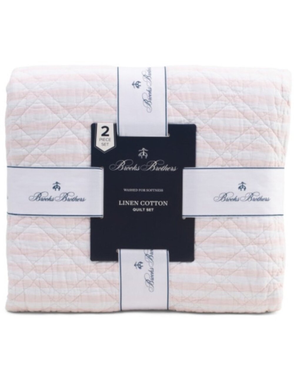 Brooks Brothers Soft Pink Linen Blend Cotton Quilt Set